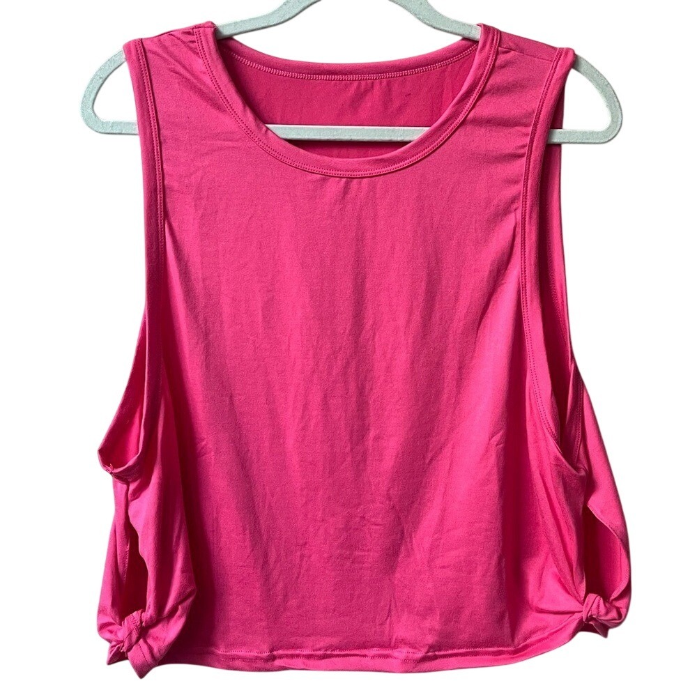 Vibrant Pink Sleeveless Cropped Yoga Tank Top Womens Large Loose Athletic New